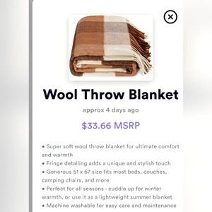 Wool plaid throw  blanket